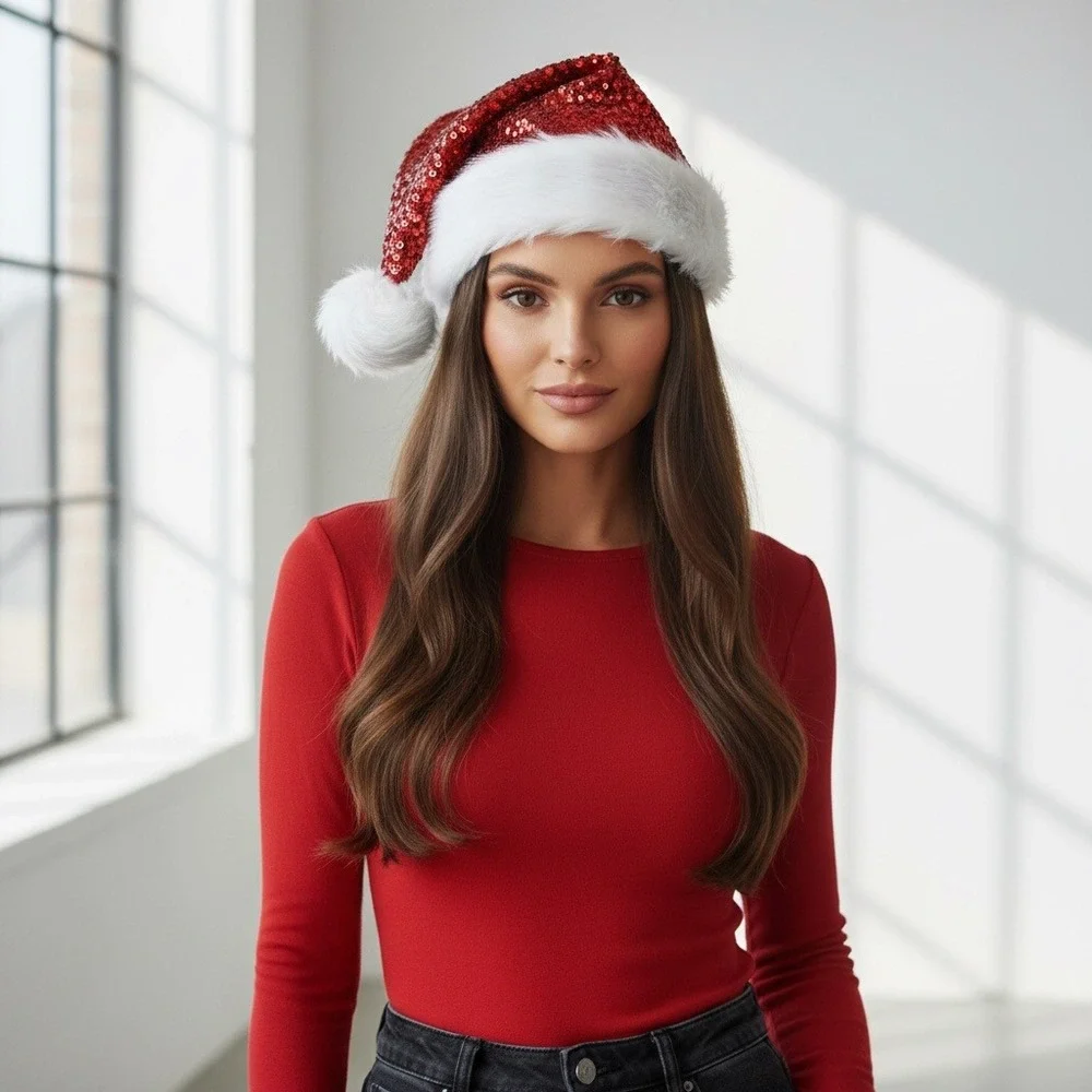 3 Hats Christmas Santa Claus Cap Adult Christmas Holiday Hat‎ Thickened